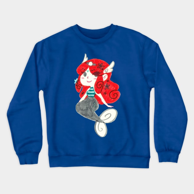 Red Haired Mermaid - Marker Drawing Crewneck Sweatshirt by saradaboru